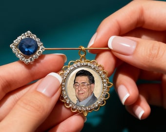 Something Blue Stick Pin with Custom Photo Charm - Bridal Memorial Keepsake Memory Brooch