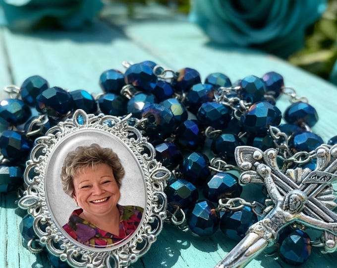 Dark Blue Crystal Rosary Beads for Wedding, Communion, Memorial Celebration of Life or Catholic Sympathy Gift