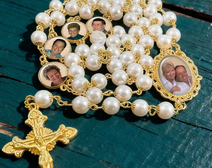 Legacy Rosary with 5 Custom Photo Beads – Personalized Catholic Gift-Memorial or Living Loved Ones