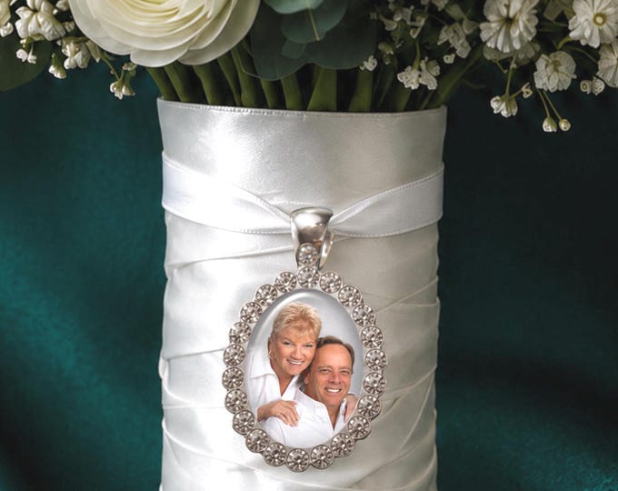 Custom Wedding Bouquet Rhinestone Photo Charm, Forever in My Heart, Memorial, Walk With Me Down the Aisle, Bridesmaid, Bridal Shower