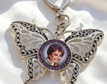 Butterfly Custom Photo Charm – Alzheimer's Memorial Tribute Keepsake, Ornament, Key Chain or Bouquet Charm