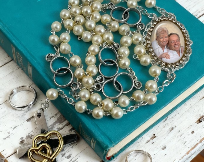 Handmade Custom Elegant Photo Wedding Rosary Beads for a Bride's Bouquet or Special Anniversary, Shower Gift with your Personalized Picture