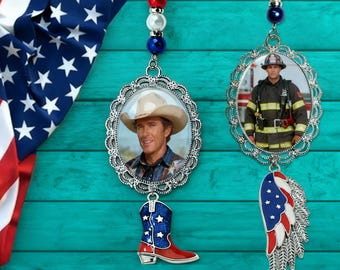 Large Patriotic Custom Photo Charm Ornament – Personalized Tribute Keepsake