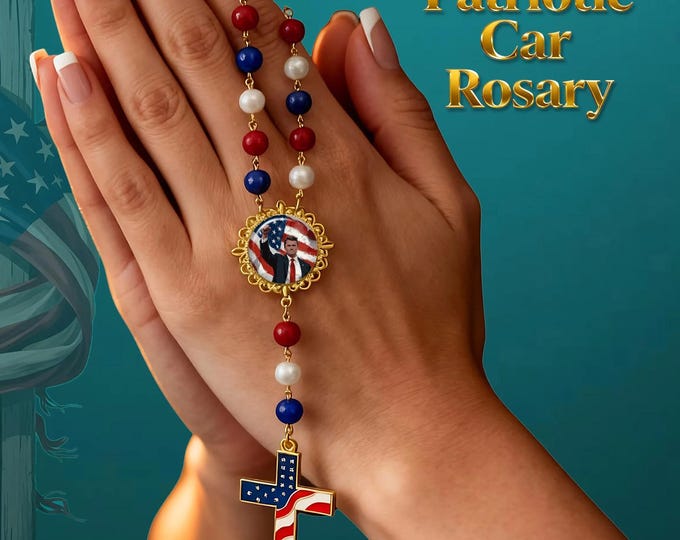 Patriotic Car Rosary – Handmade Custom Photo Rosary with American Flag Cross