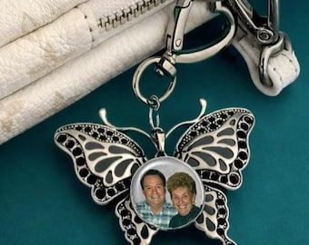 Personalized Butterfly Photo Charm Keepsake - Custom Keychain, Memorial Ornament, Wedding Bouquet and Special Gift for Family & Friends