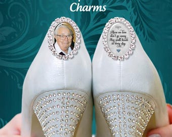 Custom Photo Bridal Rhinestone Shoes Charms for Remembering Dad, Walk with Me Down the Aisle, Father of the Bride Keepsake Memorial Charms