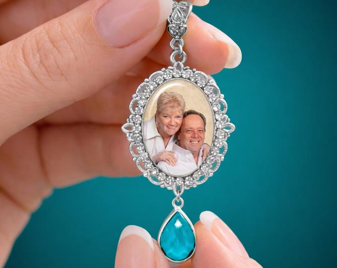 Bridal Bouquet Photo Charm – Something Blue Wedding Keepsake with Your Custom Picture