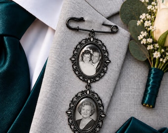Personalized Photo Filigree Kilt Pin | Memorial Boutonniere & Bridal Bouquet Charm