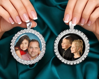 Rhinestone Custom Photo Charm, Display Frame, Necklace, Remembrance Photo Keepsake, Memorial for Bride Bouquet