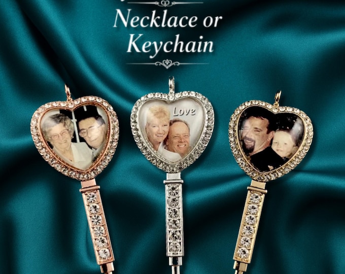 Key to Your Heart Custom Rhinestone Photo Charm | Necklace or Keychain Option | Memorial Keepsake
