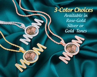 MOM Custom Photo Charm Pendant with Your Favorite Picture,Large Photo Area (25mm) Necklace, Mother Remembrance Gift