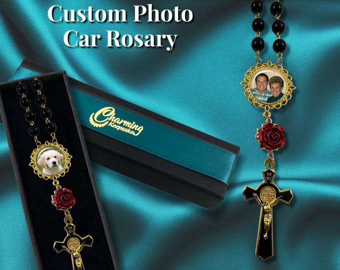 Custom Photo & Personalized Picture Memorial Rosary, One Decade for Travel, Car Rearview Mirrors