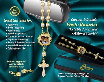 Custom Photo Memorial Rosaries, 1 Decade Rosary or Full Rosaries with your picture for Travel, Rearview Mirror in Auto, Car, Truck or Purse