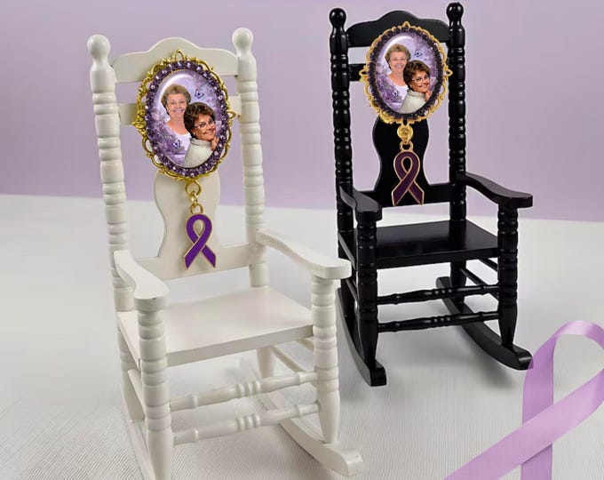 Personalized Memorial Chair with Custom Photo, Alzheimer’s Awareness Gift, Mini Rocking Chair, Sympathy Loss Keepsake