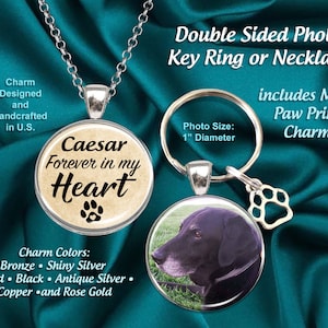 Double Sided, In loving Memory, Remembrance Sympathy-Memorial Gift, Personalized Pet Dogs Cats Photo Pendant or Keychain, Your Picture,