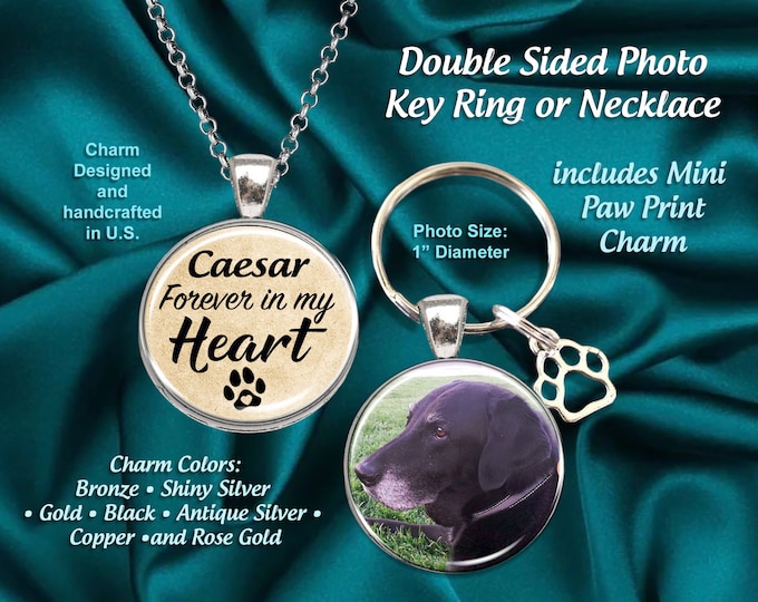 Double Sided, In loving Memory, Remembrance Sympathy-Memorial Gift, Personalized Pet Dogs Cats Photo Pendant or Keychain, Your Picture,