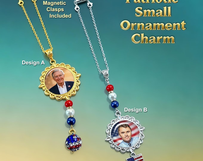 Small Patriotic Photo Ornament Keepsake – Personalized Memorial Charm | Custom Gold or Silver USA Gift for Car, Tree, or Display