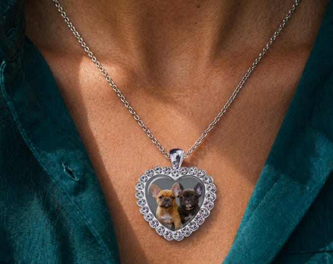 Custom Photo Heart Shape Rhinestone Charm - Bridal Flower Bouquet, Gift for Girlfriend, Mom, Bride, Shower, or Sympathy