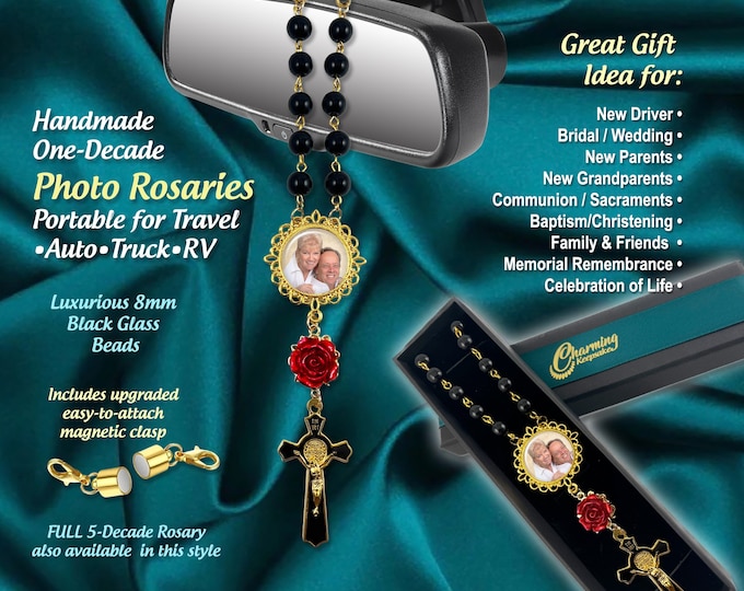 Custom Photo & Personalized Picture Memorial Rosary, One Decade for Travel, Car Rearview Mirrors