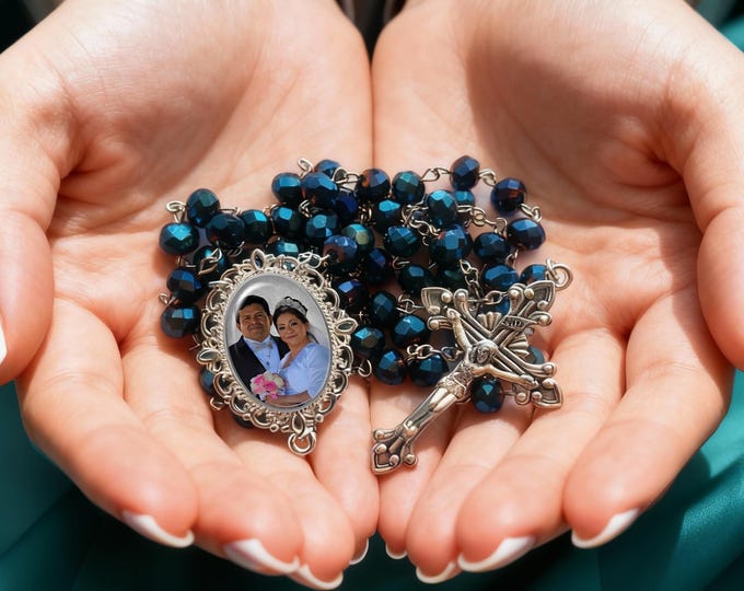 Dark Blue Crystal Rosary Beads for Wedding, Communion, Memorial Celebration of Life or Catholic Sympathy Gift, In Memory of Loved Ones