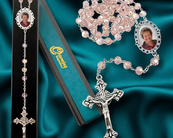 Pink Crystal Custom Photo Rosary