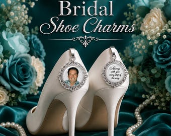 Custom Photo Bridal Wedding Shoes Charms for Memorial Shoe Clips, Walk with Me Down the Aisle Dad, Father of the Bride & Honor Loved Ones