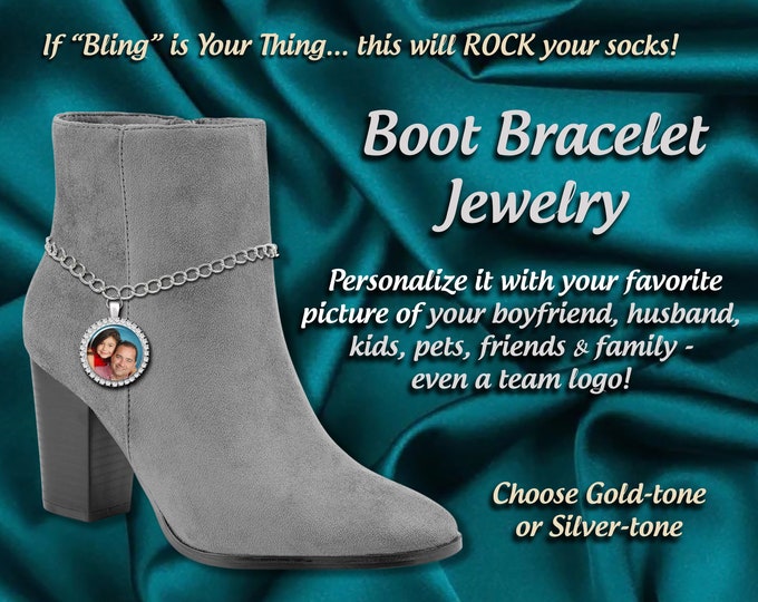 Bling Rhinestone Photo Boot Bracelet Jewelry, Wedding Boots & Bling Lovers Gift - Boot Bracelet Anklet, Personalized with your Picture