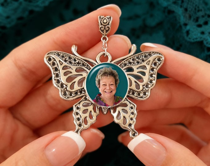 Personalized Butterfly Photo Charm Keepsake - Custom Memorial, Wedding Bouquet and Meaningful Bride Gift