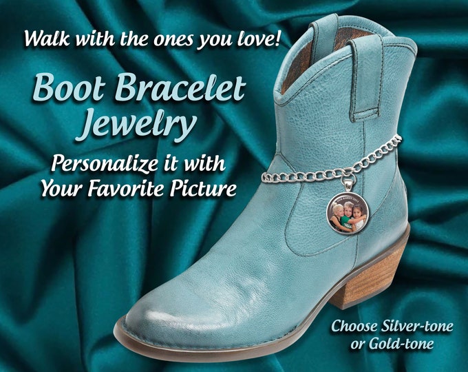 Boot Jewelry Bracelet Photo Charm, Womens Boot Anklet, Personalized with Your Picture and Great Gift Idea