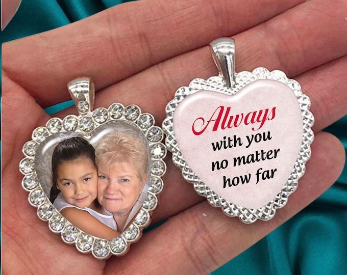 Photo Heart Rhinestone Charm for your Bridal Bouquet or Pendant with Floating Display Frame for Moms, Brides, Shower Gift, In Memory of