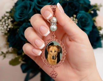Photo Pet Memorial Pearl Bouquet Charm – Wedding Keepsake Pendant, Custom Picture Charm for Bride, Something Blue Bridal Memory Gift
