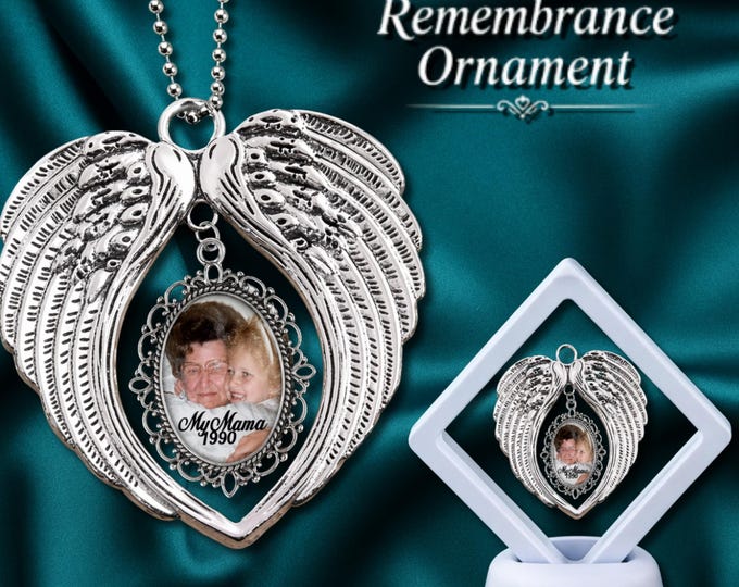 Silver Angel Wing Custom Photo Ornament - Personalized Memorial Keepsake