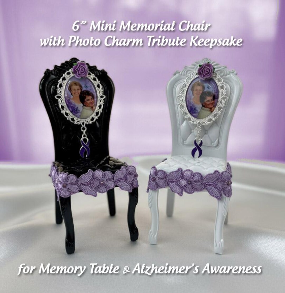 In Memory Chair 6” Mini Memorial Chair – With Photo Charm Tribute Keepsake for Memory ...