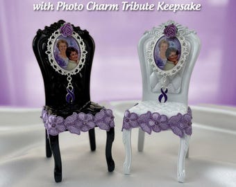 6” Mini Memorial Chair – with Photo Charm Tribute Keepsake for Memory Table & Alzheimer’s Awareness