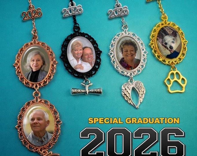 Custom 2026 Graduation Photo Charm for Tassel & Includes Keepsake Grad-Cap Shape Gift Box with Custom Message