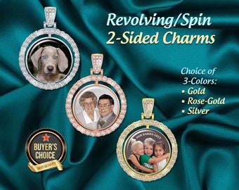 2-Sided Custom Photo Pet Charm, Rotating with Your Picture & Sentiment, In Memory Of Loved Ones Keepsake Jewelry or Bride Bouquet Charm