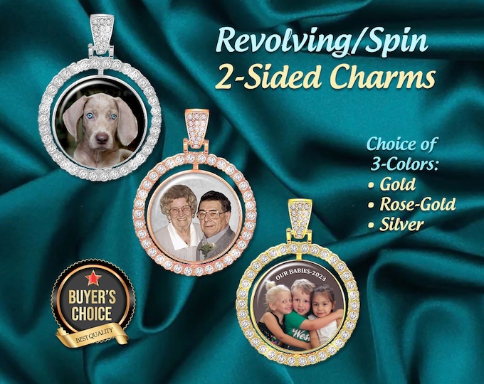 2-Sided Custom Photo Pet Charm, Rotates and Spins to Showoff Your Picture & Sentiment, In Memory Of Loved Ones Keepsake Jewelry