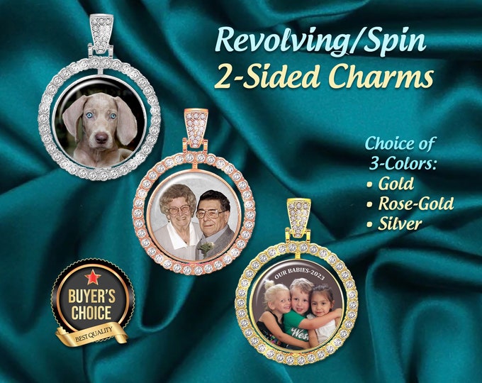 2-Sided Custom Photo Pet Charm, Rotating with Your Picture & Sentiment, In Memory Of Loved Ones Keepsake Jewelry or Bride Bouquet Charm