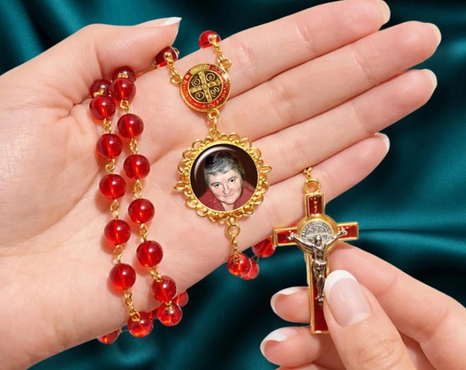 Red St. Benedict Photo Rosary, Personalized with Your Picture for Birthdays, Anniversaries, Memorial Sympathy Celebration of Life