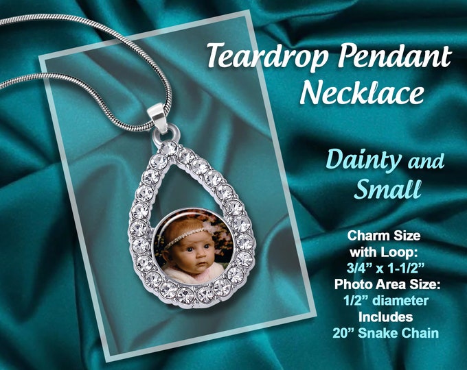 Custom Photo Teardrop Photo Charm Pendant, Dainty & Small,Personalized and Made with Your Picture a great Mother's Day Gift, too!