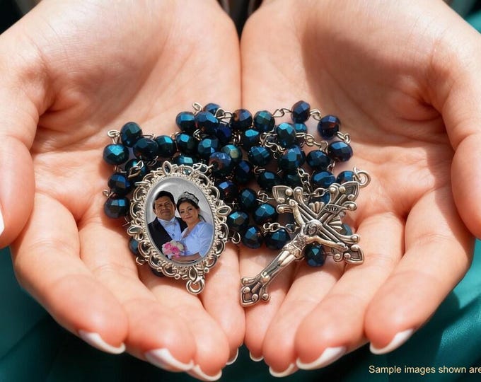 Dark Blue Crystal Rosary Beads for Wedding, Communion, Memorial Celebration of Life or Catholic Sympathy Gift, In Memory of Loved Ones