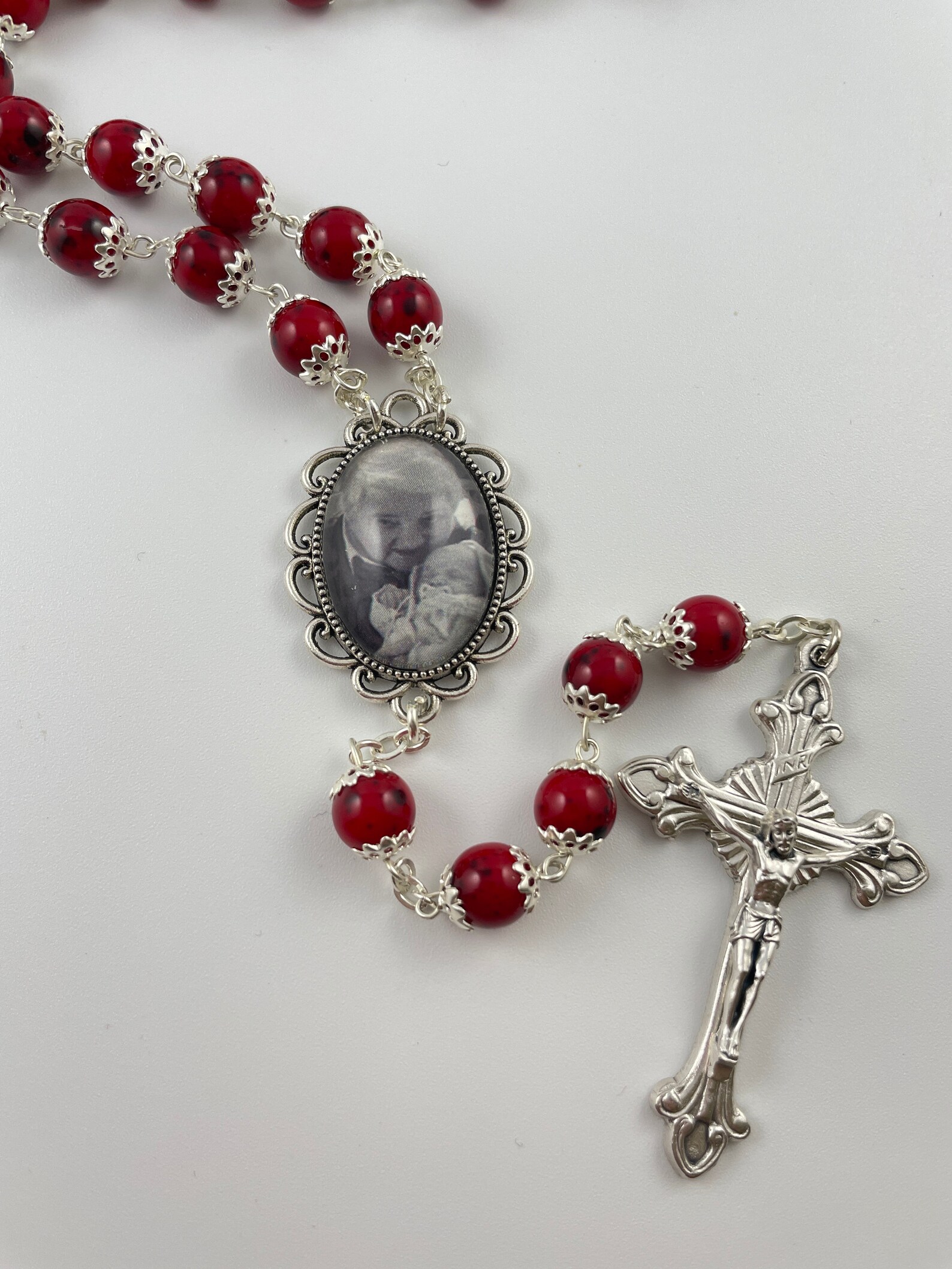Personalized Photo Rosary Beads REDSilver Crowned Custom Etsy