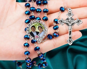 Dark Blue Crystal Rosary Beads for Wedding, Communion, Memorial Celebration of Life or Catholic Sympathy Gift
