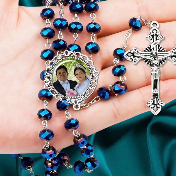 Dark Blue Crystal Rosary Beads for Wedding, Communion, Memorial Celebration of Life or Catholic Sympathy Gift