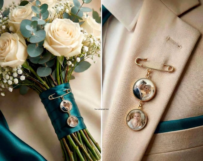 Custom Photo Lapel Pin | Kilt Pin Boutonniere Charm for Bride Bouquet, Groom & Groomsmen