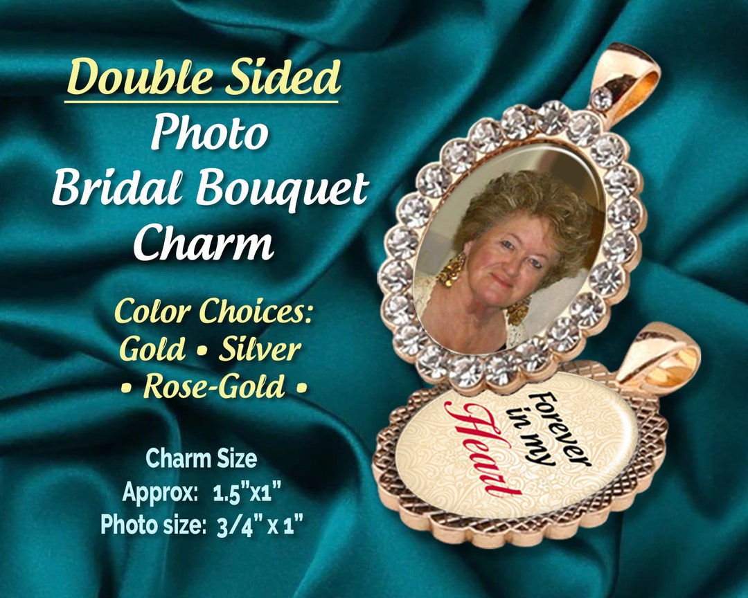 Photo Wedding Bouquet Charm includes Elegant Brooch & Pearls, Personalized  with your Picture, In Memory of Memorial Keepsake for Bride