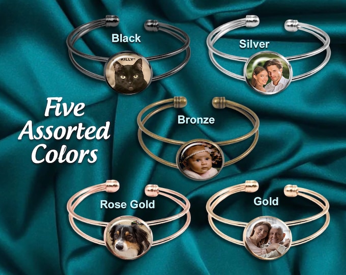 Dog, Cat & Pet Lovers - Custom Made with Your Photo Cuff Bangle Bracelet – Memorial Jewelry, Great Gifts for Family and Friends
