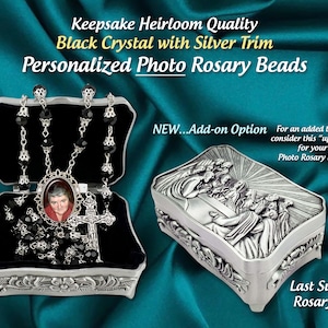 In Memory of Elegant Black Crystal Photo Rosary Beads, for Memorial, Wedding, Celebration of Life, Perfect for any Sacraments