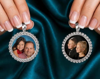 Rhinestone Custom Photo Charm, Display Frame, Necklace, Remembrance Photo Keepsake, Memorial for Bride Bouquet