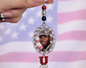 Large Patriotic Custom Photo Charm Ornament – Personalized Tribute Keepsake